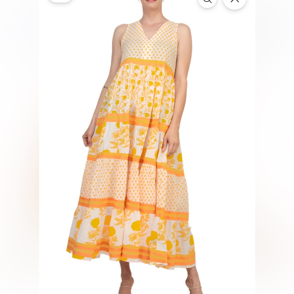 Chelsea and Theodore Sleeveless Tiered Mixed Print Maxi Dress